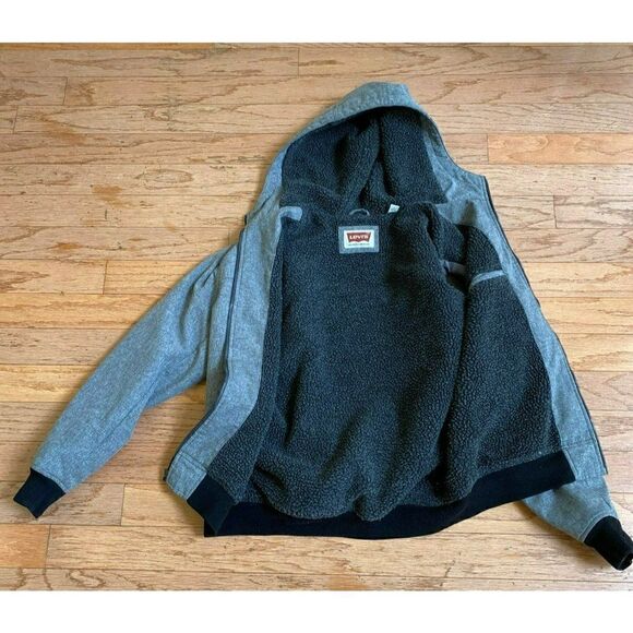 Levis Mens Hooded  Sherpa Coat sz L - Picture 2 of 5